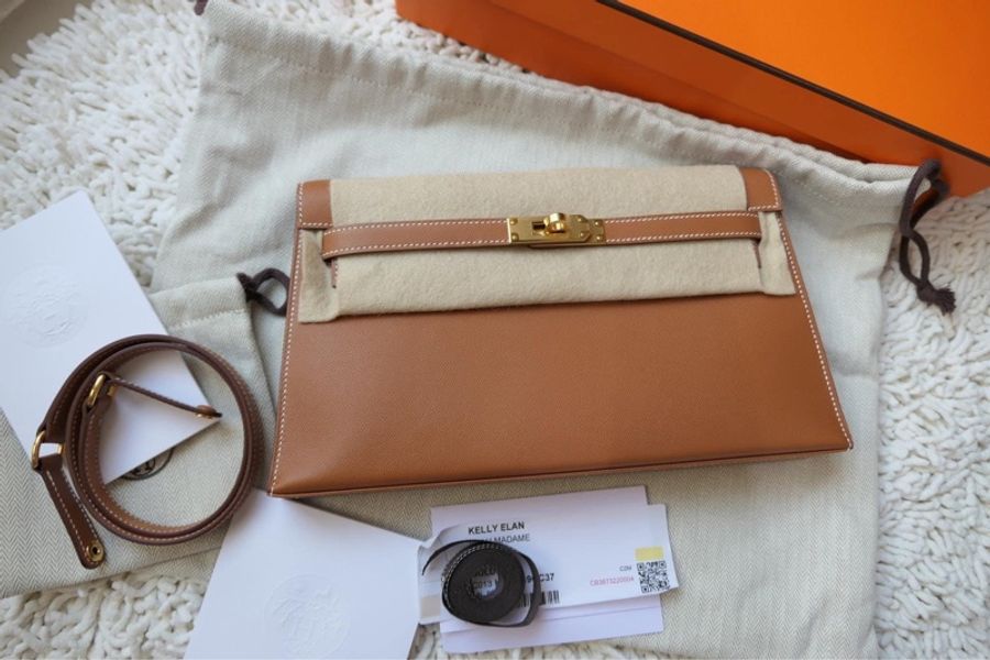 🉐特價🉐全新 Hermès Kelly Elan 金棕金釦-6
