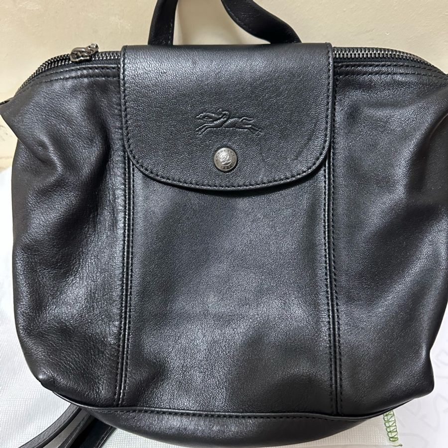 LONGCHAMP LE PLIAGE CUIR系列小羊皮後背水餃包(海軍藍)-4