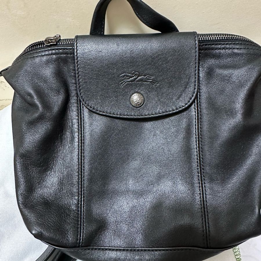 LONGCHAMP LE PLIAGE CUIR系列小羊皮後背水餃包(海軍藍)-10