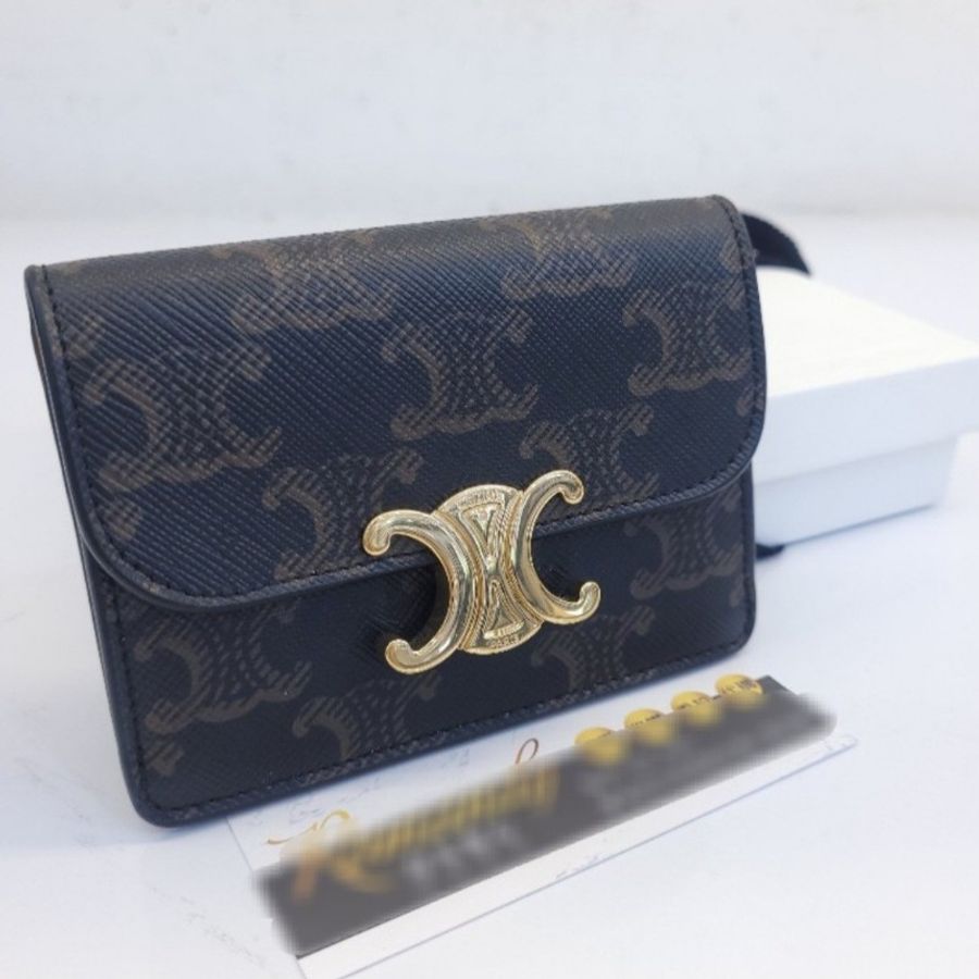 Celine 老花凱旋門 Triomphe Canvas 金釦卡包-0