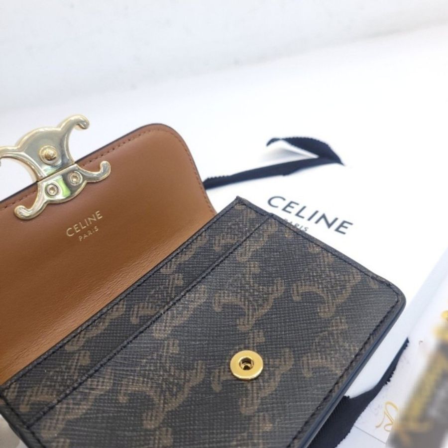 Celine 老花凱旋門 Triomphe Canvas 金釦卡包-2