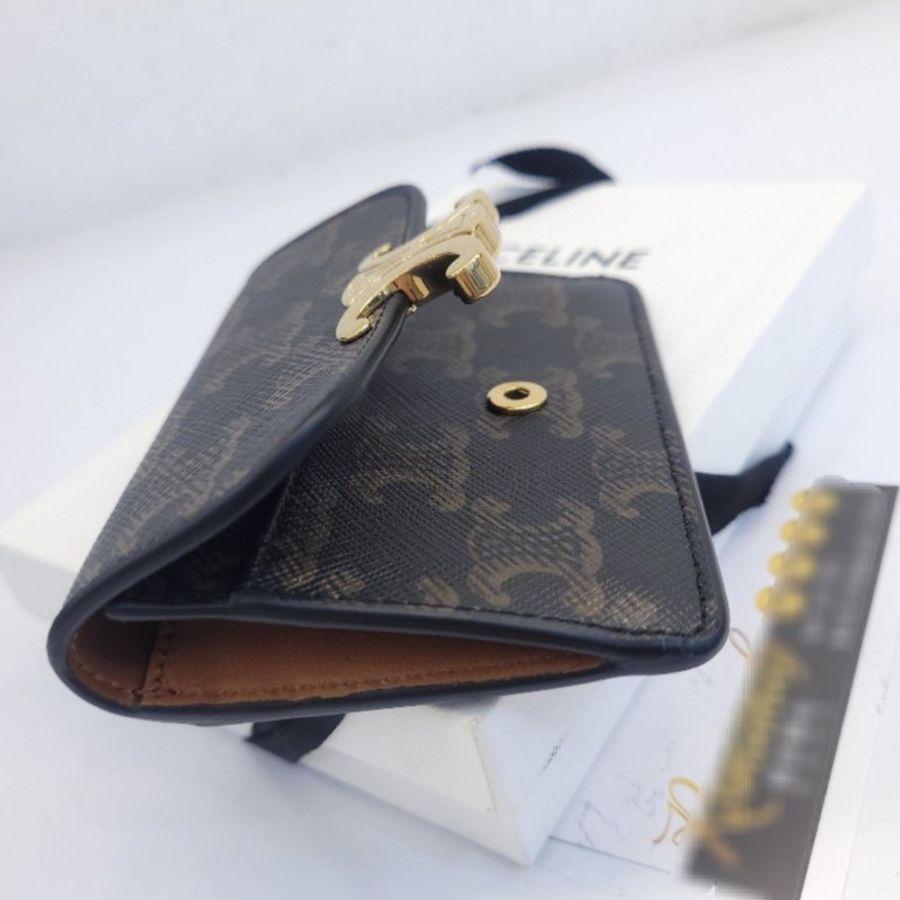 Celine 老花凱旋門 Triomphe Canvas 金釦卡包-4