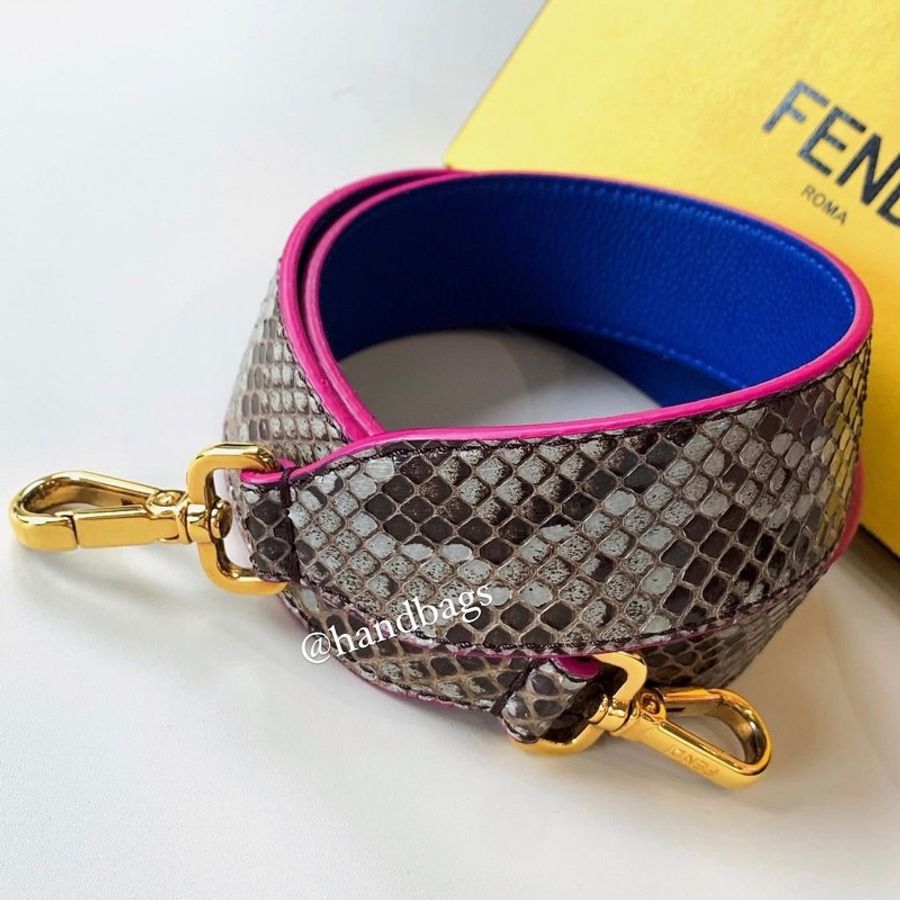 FENDI 蛇紋 雙面 藍粉色 金鎖釦 寬版 背帶-0