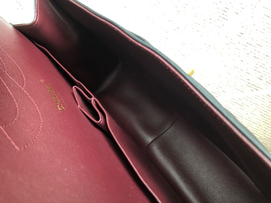 Chanel香奈兒cf jumbo黑金羊皮雙蓋鏈條包，鐳射27開-6