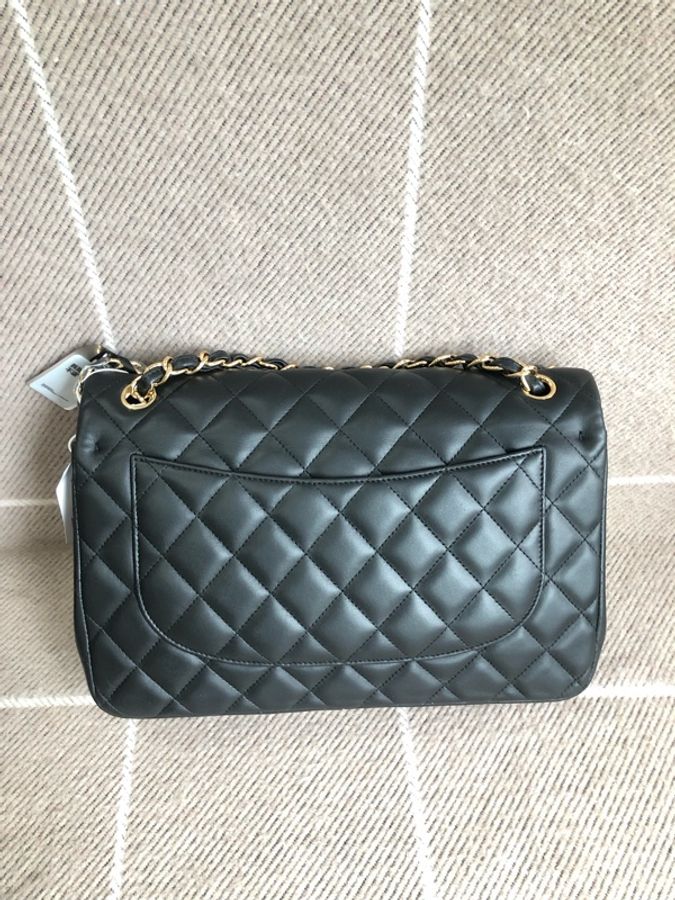 Chanel香奈兒cf jumbo黑金羊皮雙蓋鏈條包，鐳射27開-11
