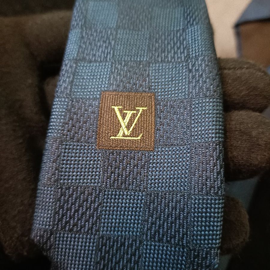 LV 藍色方格領帶-5