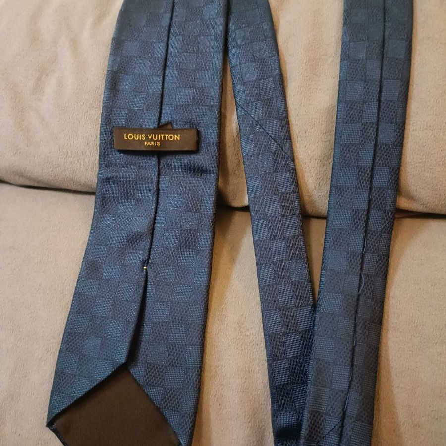 LV 藍色方格領帶-8