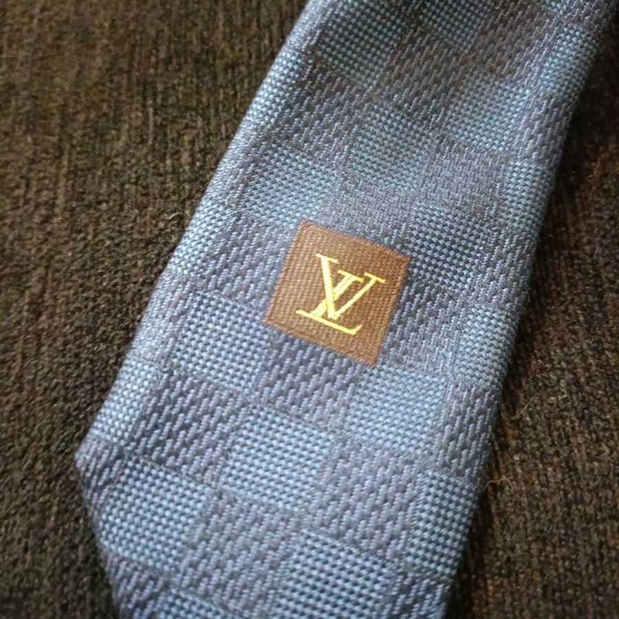 LV 藍色方格領帶-9