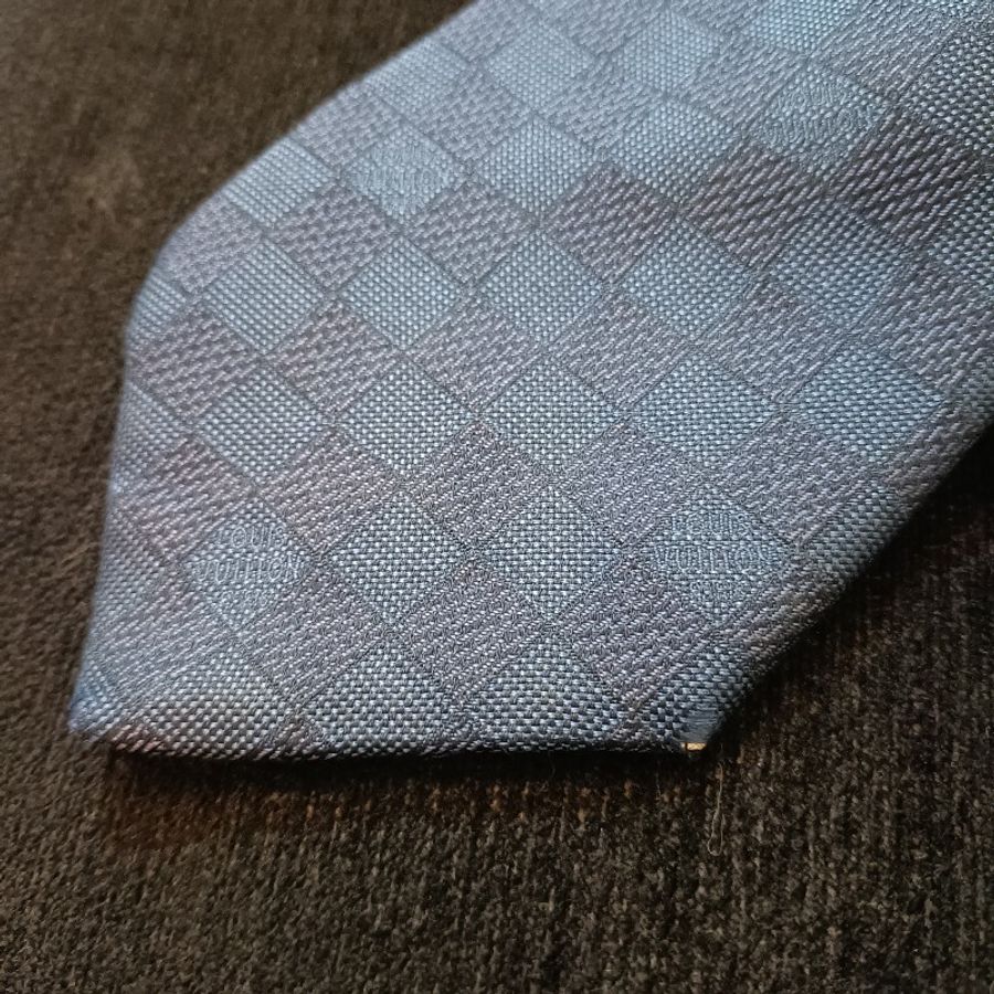 LV 藍色方格領帶-13