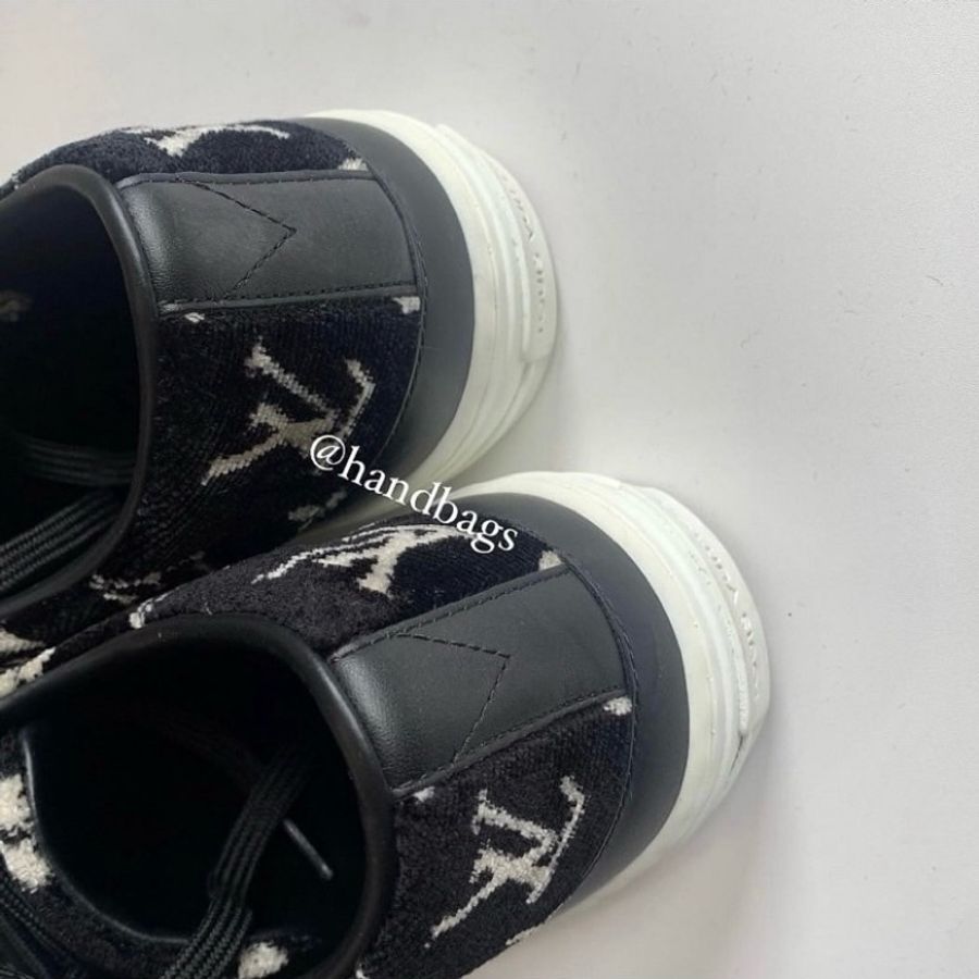 LV 黑色 絨布 老花 拼接 皮革 Logo 厚底 休閒鞋 板鞋 EU37-4