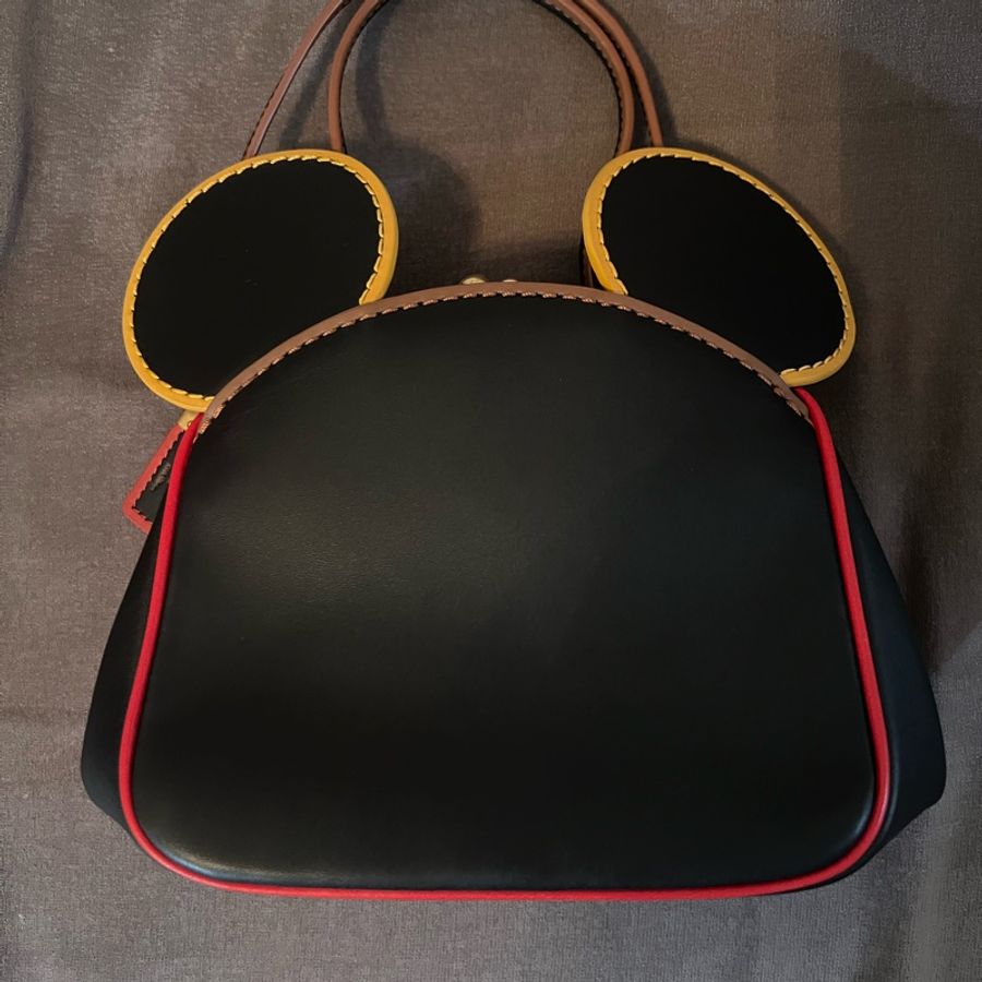 COACH 牛皮皮革Disney Mickey X Keith Haring 黑色金扣手挽肩背兩用袋-0