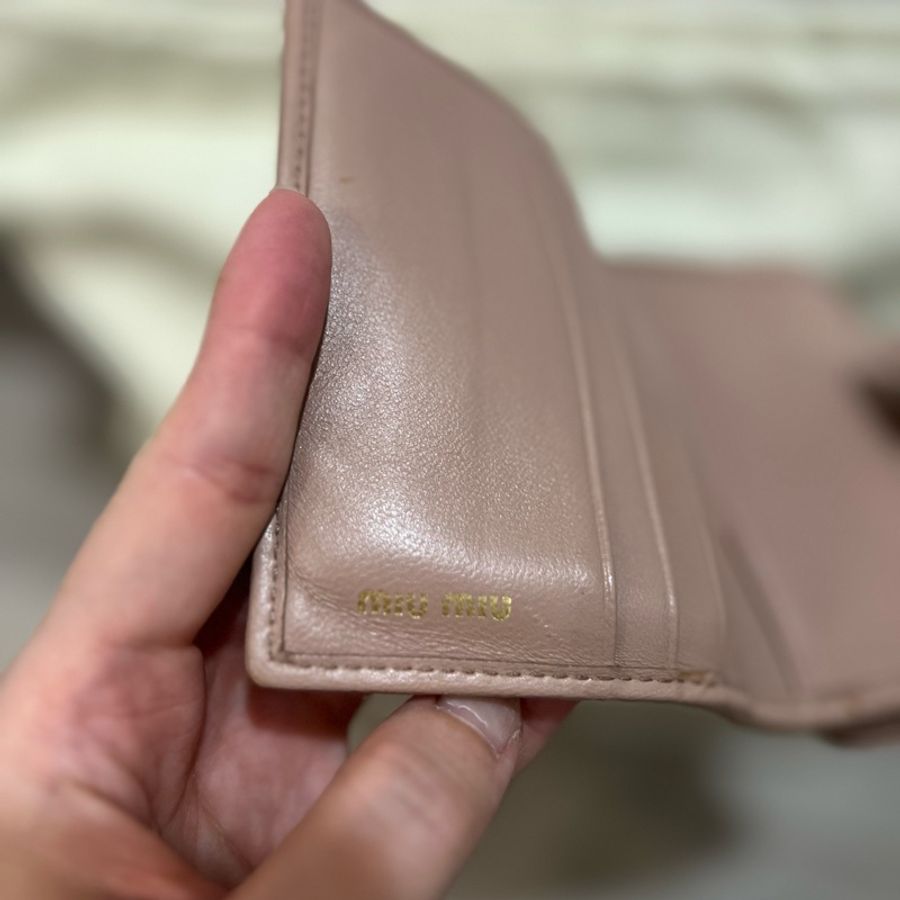 miumiu軟皮短夾銀包雙面裸粉色絕版-9