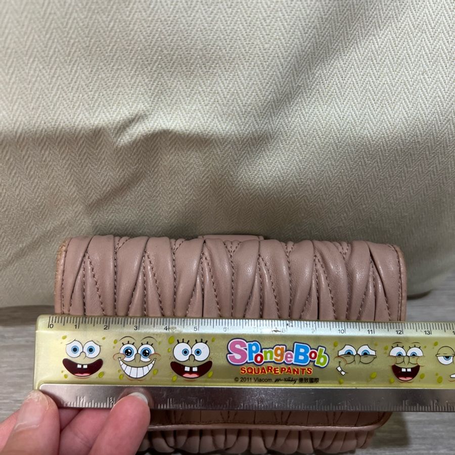 miumiu軟皮短夾銀包雙面裸粉色絕版-18