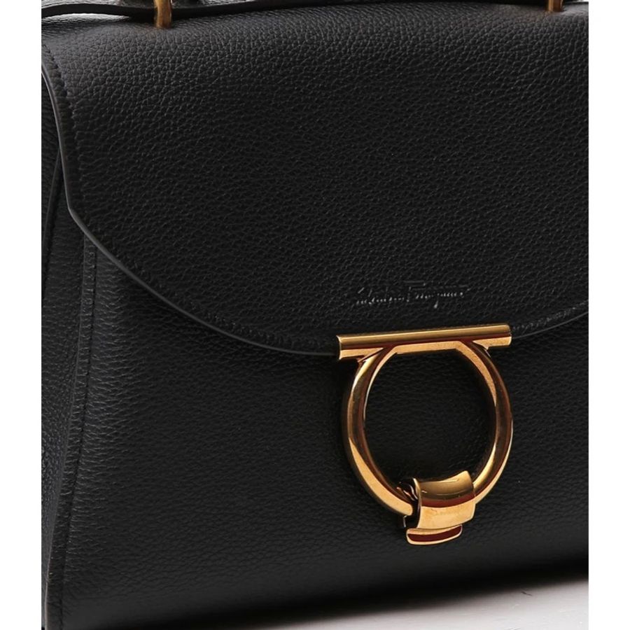 Ferragamo Margot 通勤 手袋 OL 女包 黑金 牛皮 手提 肩背-3