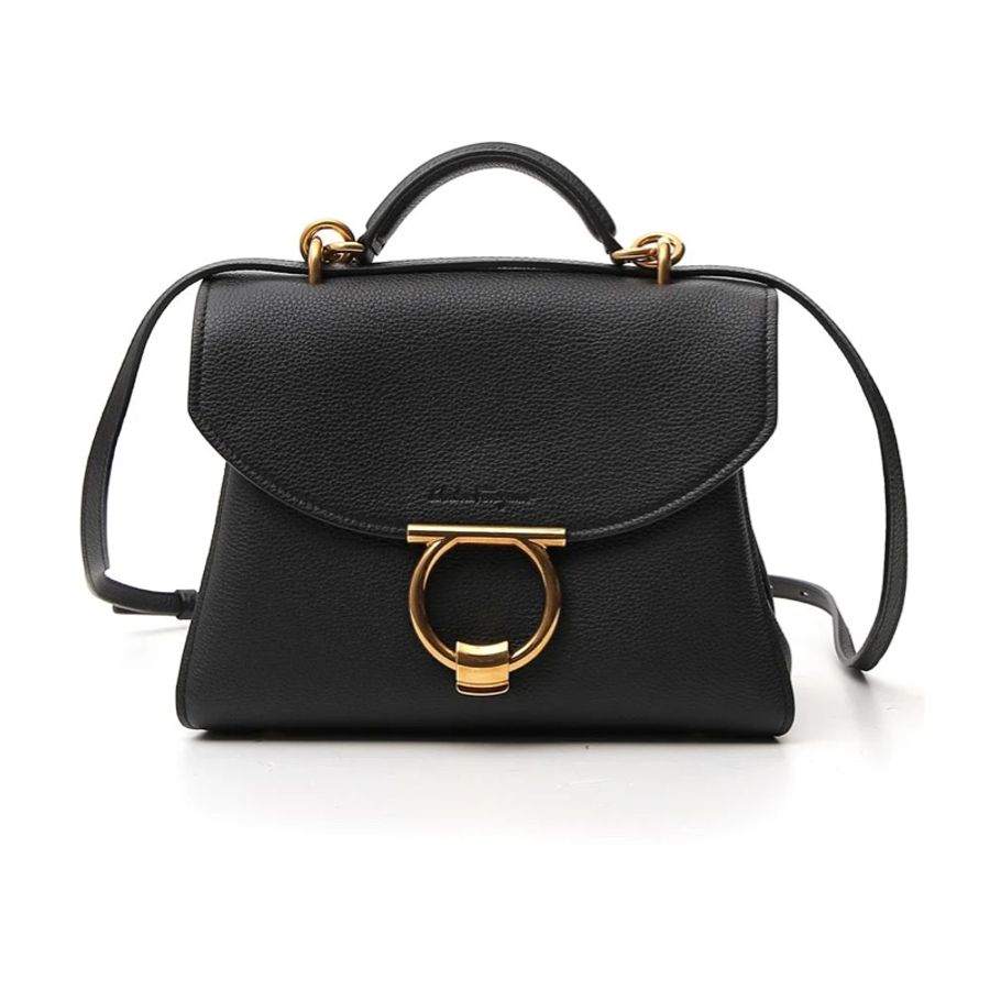 Ferragamo Margot 通勤 手袋 OL 女包 黑金 牛皮 手提 肩背-0