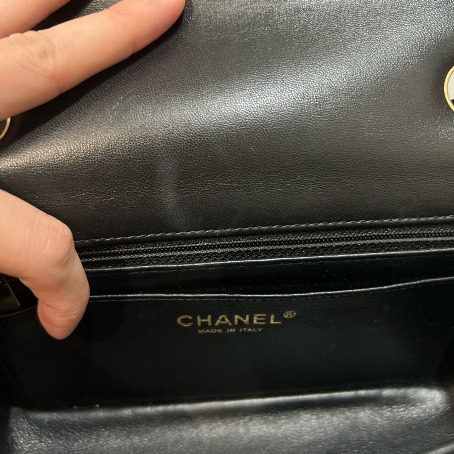 Chanel香奈兒cf20黑色小羊皮淡金扣-20