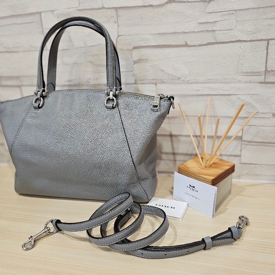 COACH 經典馬車LOGO前口袋拉鍊手提/斜背水餃包(莫藍迪灰)-1