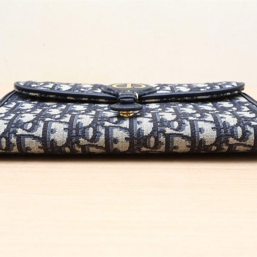 DIOR(迪奧) DIOR BOBBY East-West 21 藍色 帆布 金扣 老花 2023-3