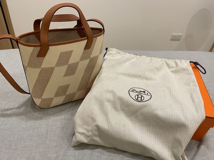 降價 Hermes Cabas Biaia27 H斜紋金棕色托特兩用包-11