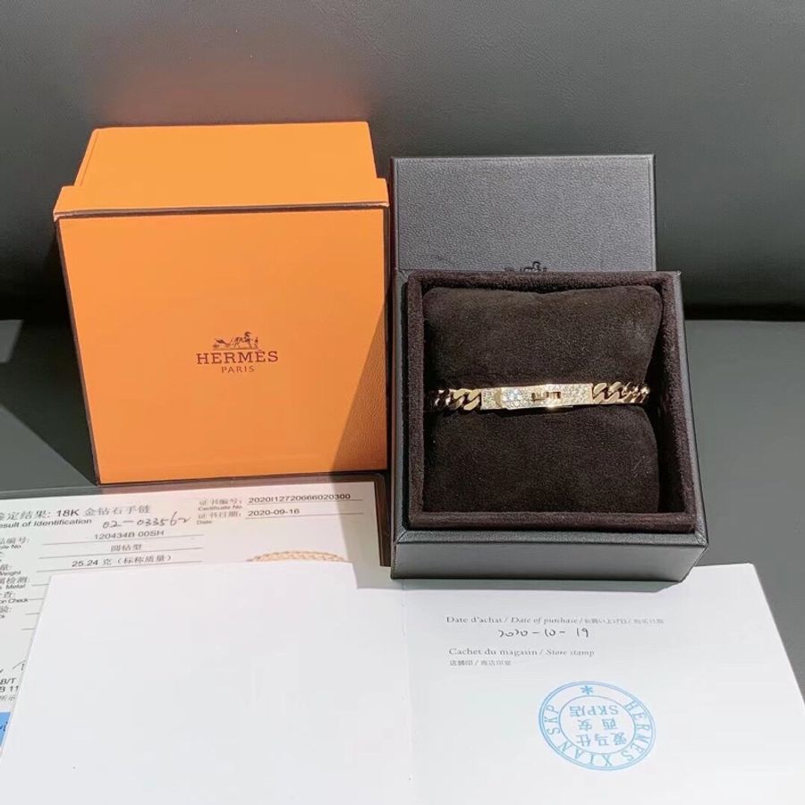 Hermes愛馬仕 Kelly Gourmette 玫瑰金 半鑽 手鍊 碼數sh小號合適15~16cm手腕,2020年購入-8