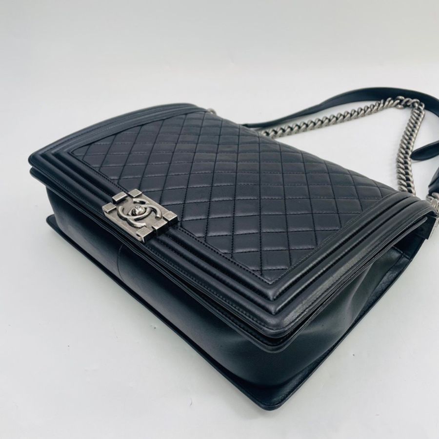 Chanel 黑銀復古扣羊皮Leboy大號單肩包-4