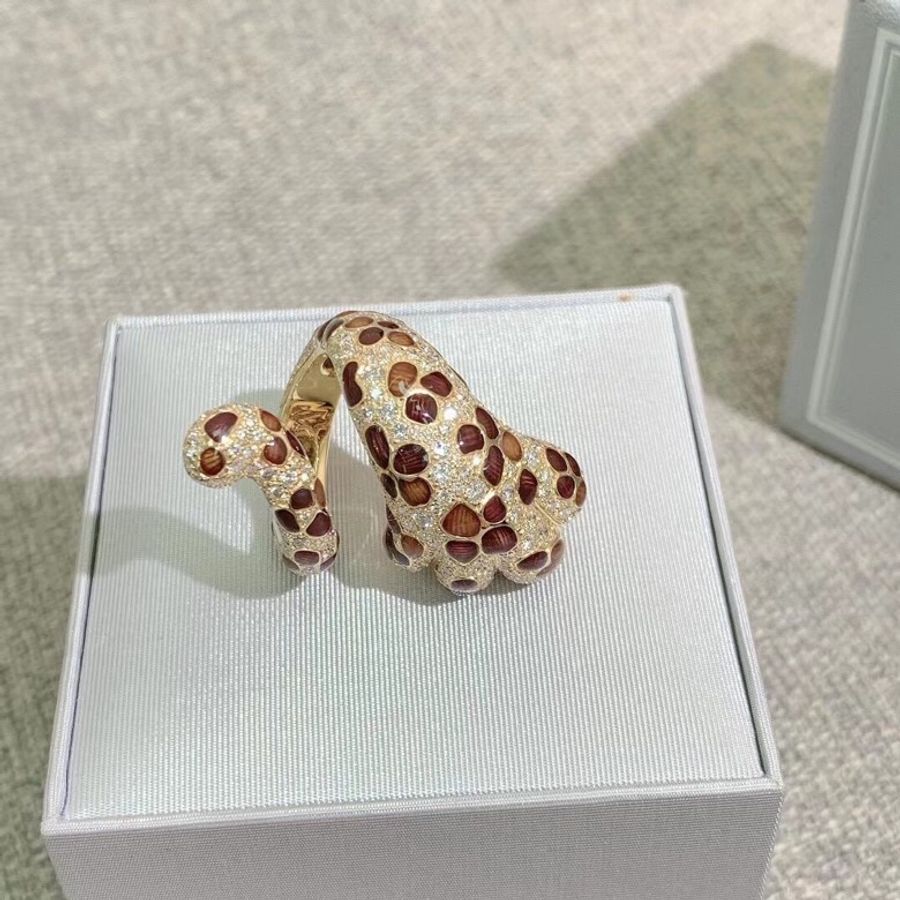 dior 迪奧高級珠寶系列mitza豹爪 玫瑰金滿鑽鑲瑪瑙戒指53號-1