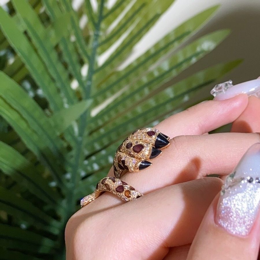 dior 迪奧高級珠寶系列mitza豹爪 玫瑰金滿鑽鑲瑪瑙戒指53號-4