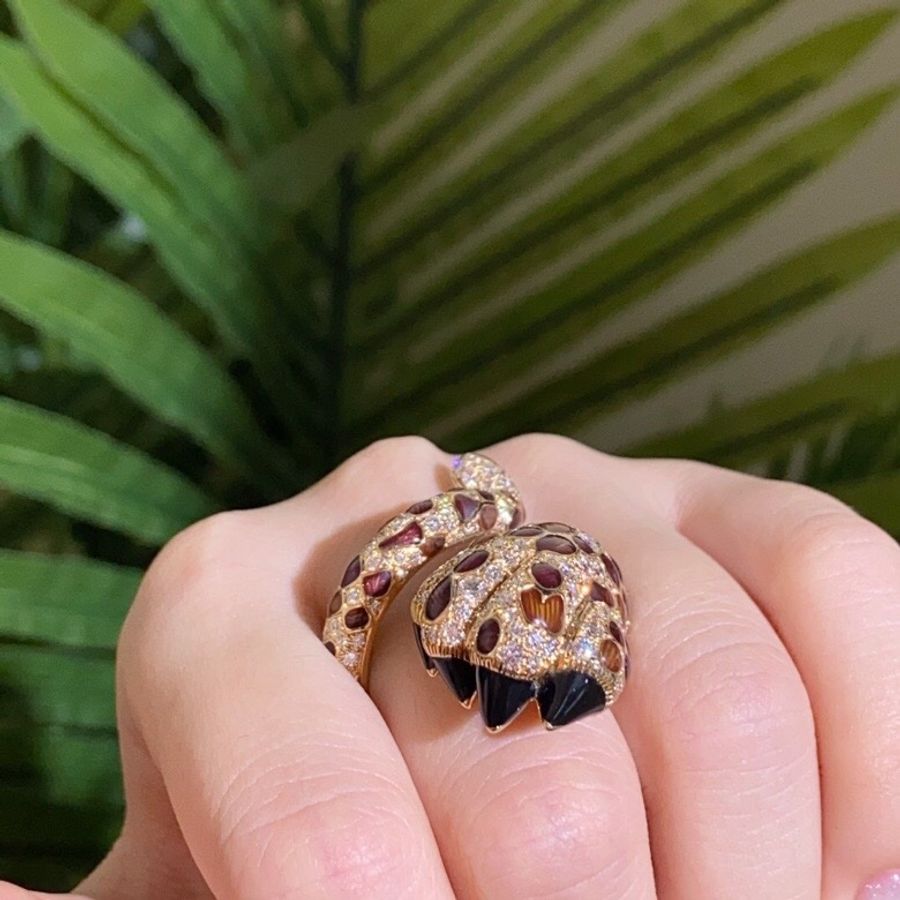 dior 迪奧高級珠寶系列mitza豹爪 玫瑰金滿鑽鑲瑪瑙戒指53號-6
