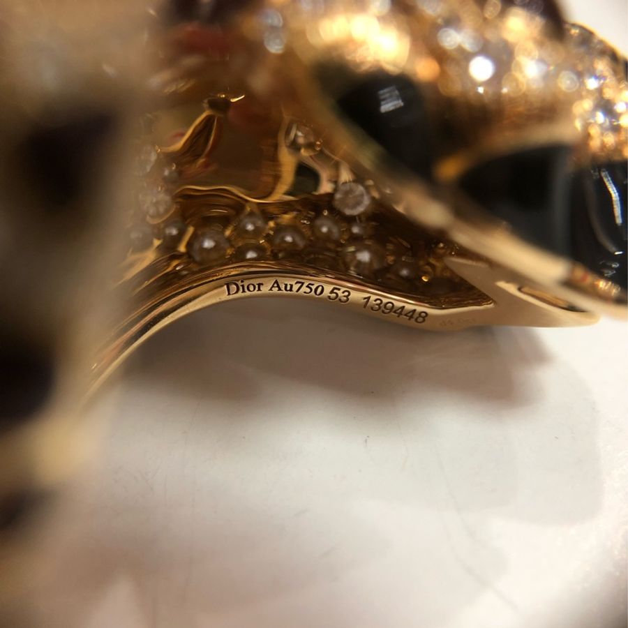 dior 迪奧高級珠寶系列mitza豹爪 玫瑰金滿鑽鑲瑪瑙戒指53號-7