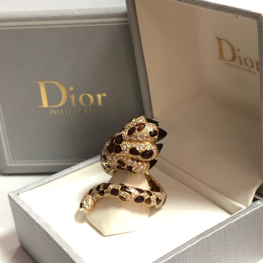 dior 迪奧高級珠寶系列mitza豹爪 玫瑰金滿鑽鑲瑪瑙戒指53號-8