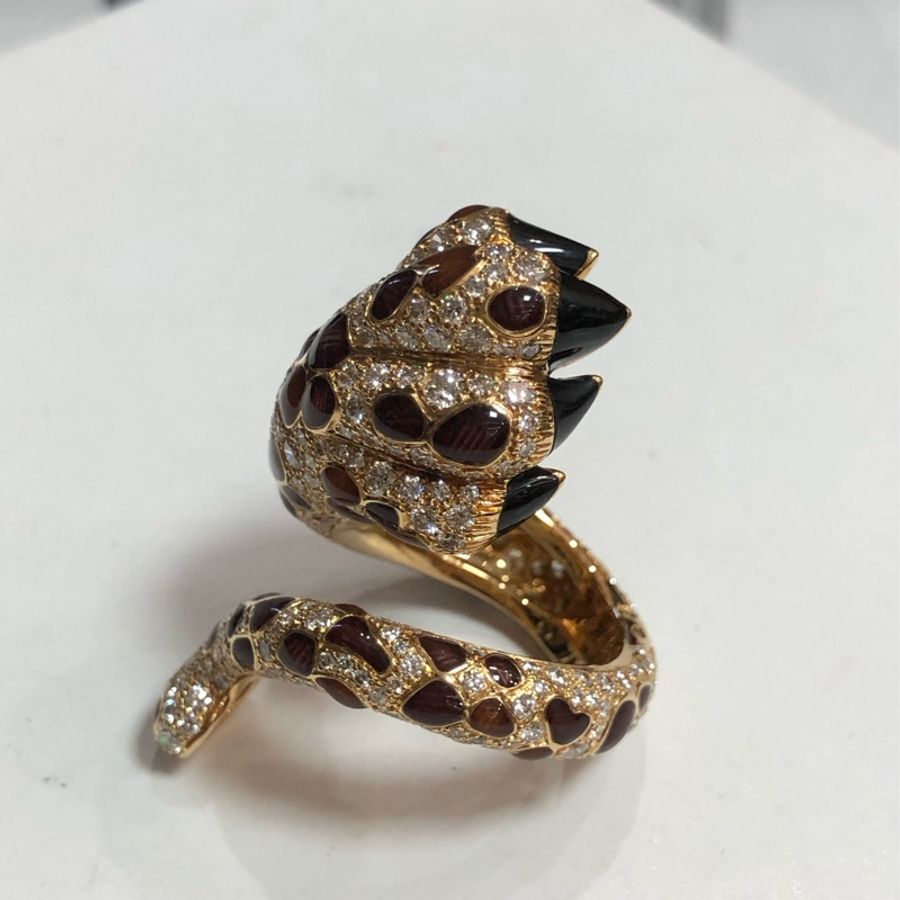 dior 迪奧高級珠寶系列mitza豹爪 玫瑰金滿鑽鑲瑪瑙戒指53號-9