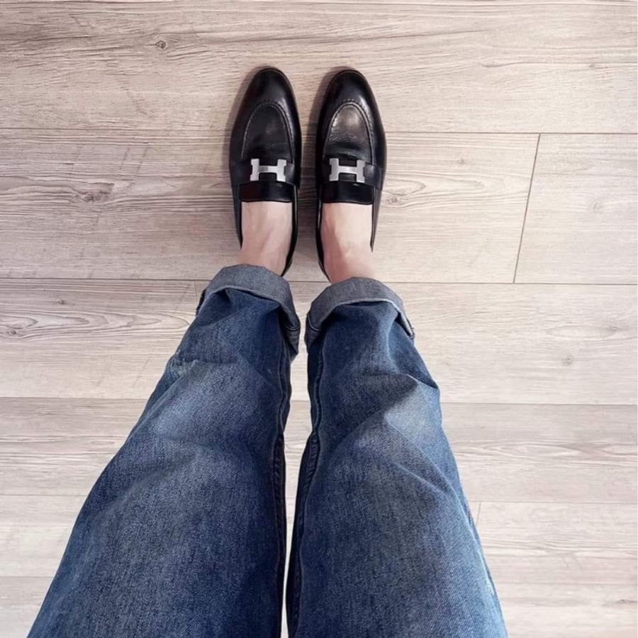 愛馬仕Hermès Paris loafer H扣樂福鞋 黑色銀扣 35.5號-8