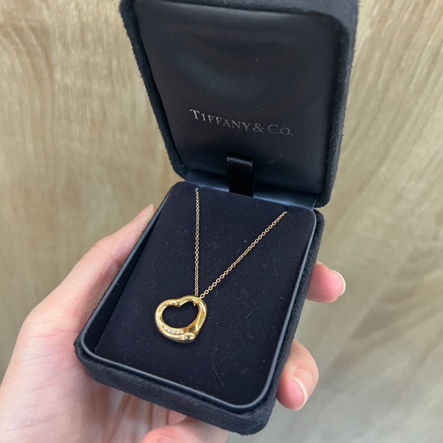 Tiffany 750玫瑰金5點鑽Open Heart項鍊60018503-0