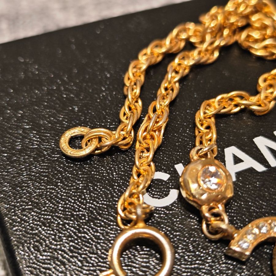 Chanel Vintage雙面萊茵石水鑽鍍金項鍊-2