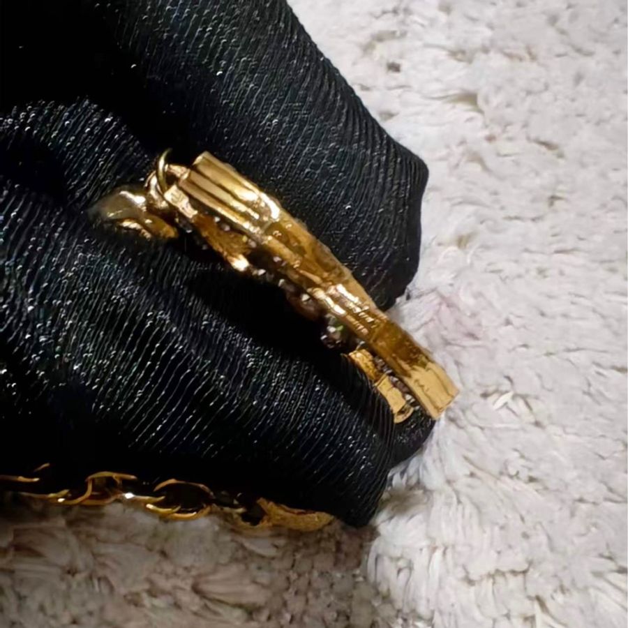 Chanel Vintage雙面萊茵石水鑽鍍金項鍊-13