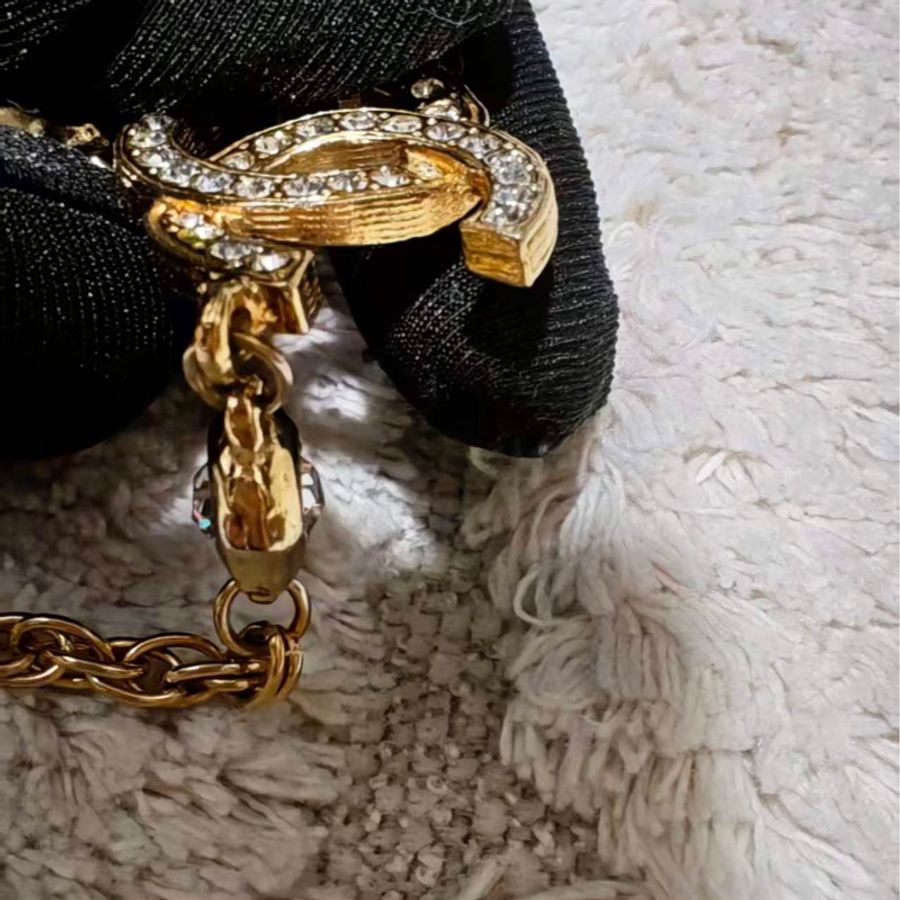 Chanel Vintage雙面萊茵石水鑽鍍金項鍊-15