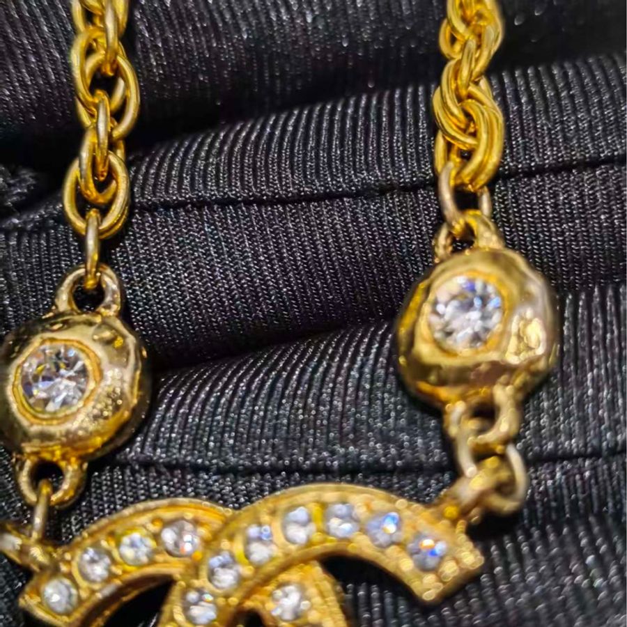 Chanel Vintage雙面萊茵石水鑽鍍金項鍊-26