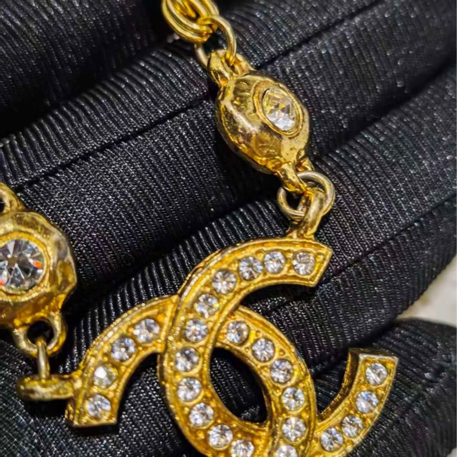 Chanel Vintage雙面萊茵石水鑽鍍金項鍊-30
