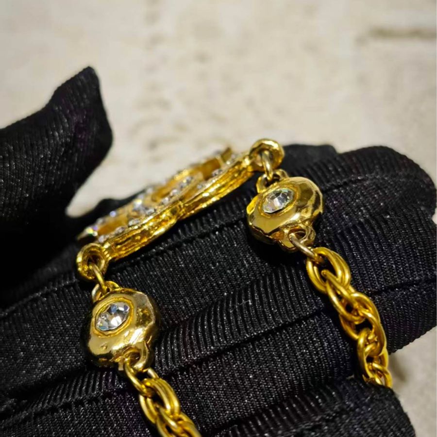 Chanel Vintage雙面萊茵石水鑽鍍金項鍊-33