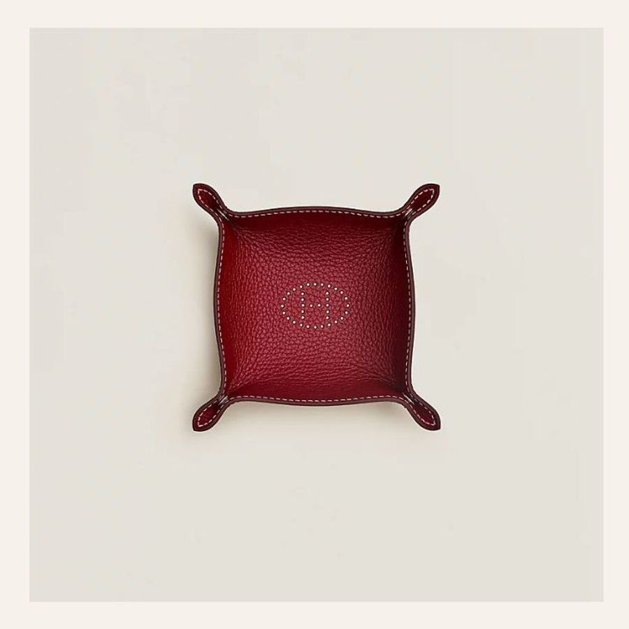 現貨商品 二手商品 台灣購證 Hermes 愛馬仕紅牛皮首飾盤 Mises et Relances H Evelyne迷你置物盤-2