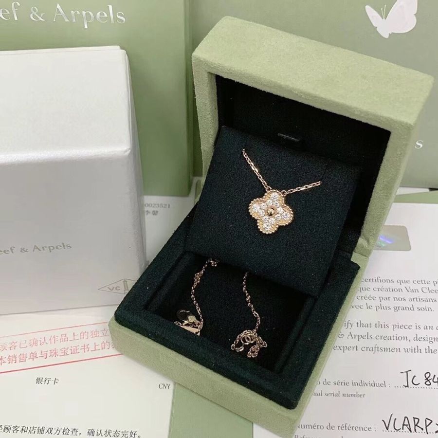 Van Cleef & Arpels梵克雅寶alhambra四葉草玫瑰金滿鑽中號項鍊，2021購入-1