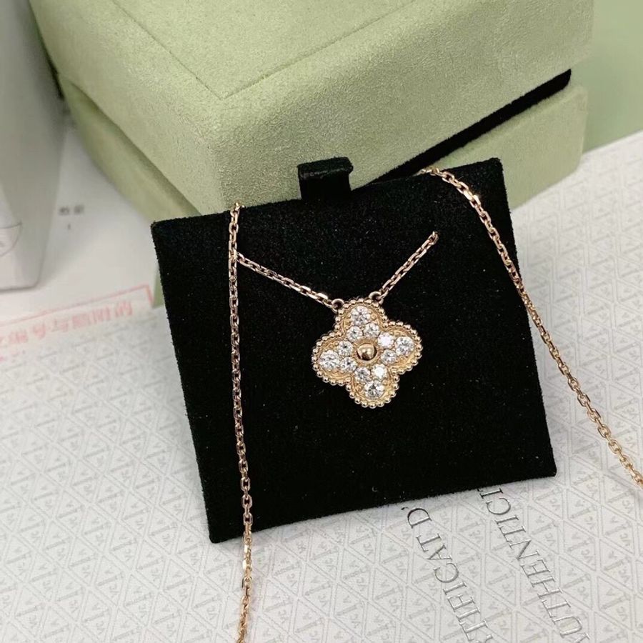 Van Cleef & Arpels梵克雅寶alhambra四葉草玫瑰金滿鑽中號項鍊，2021購入-2