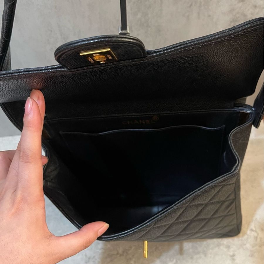 Chanel Vintage Classic Both Side Flap Handbag/ Chanel中古黑金魚子醬皮雙子星-3