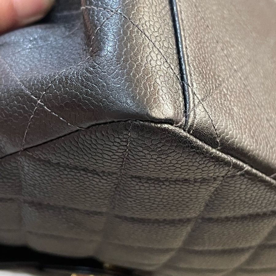 Chanel Vintage Classic Both Side Flap Handbag/ Chanel中古黑金魚子醬皮雙子星-9