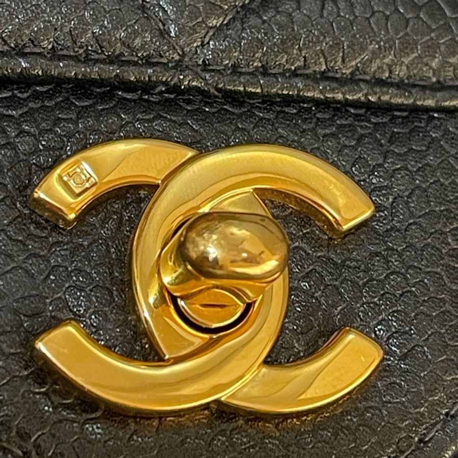 Chanel Vintage Classic Both Side Flap Handbag/ Chanel中古黑金魚子醬皮雙子星-15