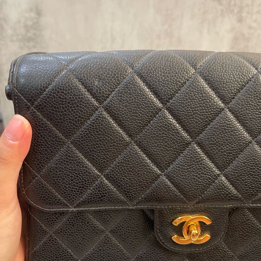 Chanel Vintage Classic Both Side Flap Handbag/ Chanel中古黑金魚子醬皮雙子星-21