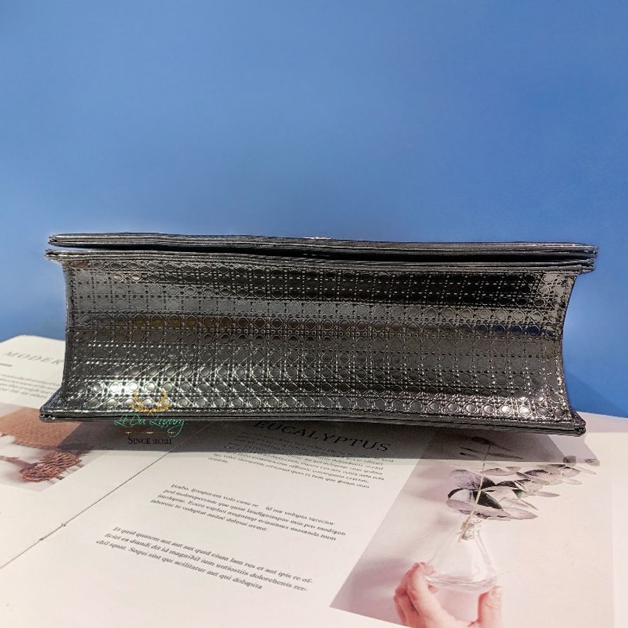DIOR Ama 黑色 漆牛皮 銀釦 盾牌 壓釦鍊包 口蓋包 兩用包-4