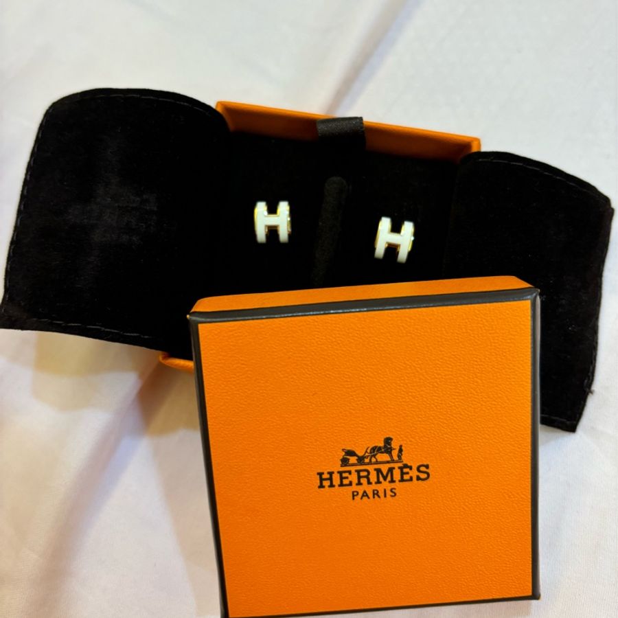 情人節13888 現貨商品 台灣專櫃 台灣購證 Hermes Mini PopH  經典白色金耳環-15