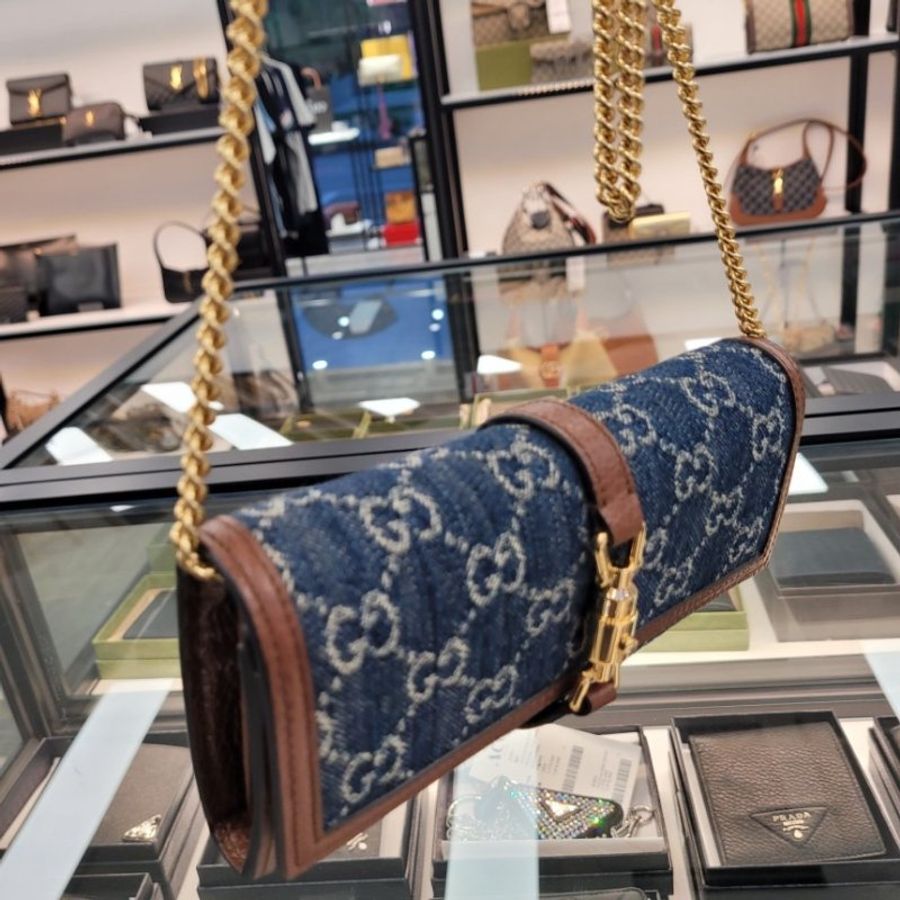 Gucci 652681 Jackie 1961 長夾WOC 鍊條包 牛仔丹寧色/附可拆卸長鏈帶【促銷品】-4