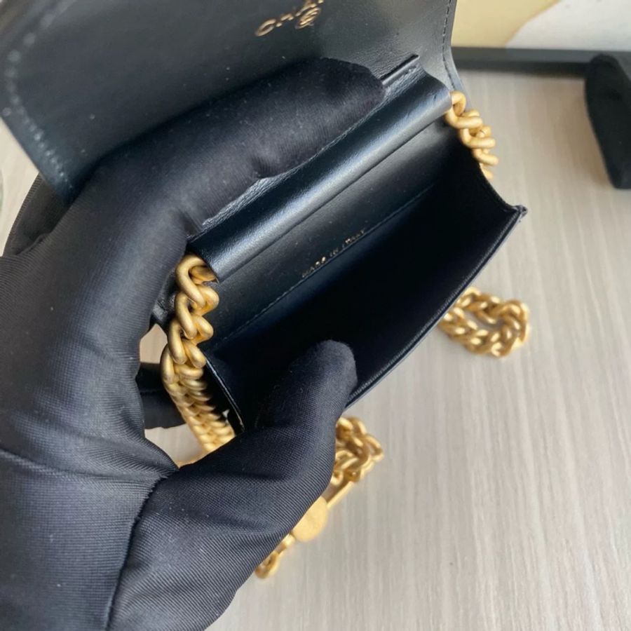 CHANEL Leboy 黑金荔枝紋牛皮 金珠斜挎包-7